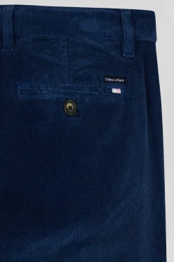 Regular blue stretch cotton velvet chino trousers