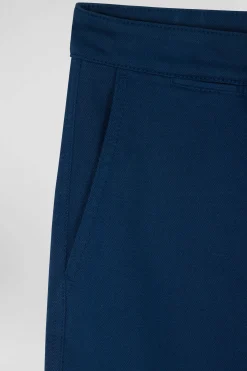 Regular blue stretch cotton piqué and modal chino trousers