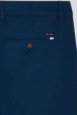 Regular blue stretch cotton piqué and modal chino trousers
