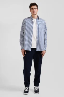 Regular blue striped cotton poplin shirt