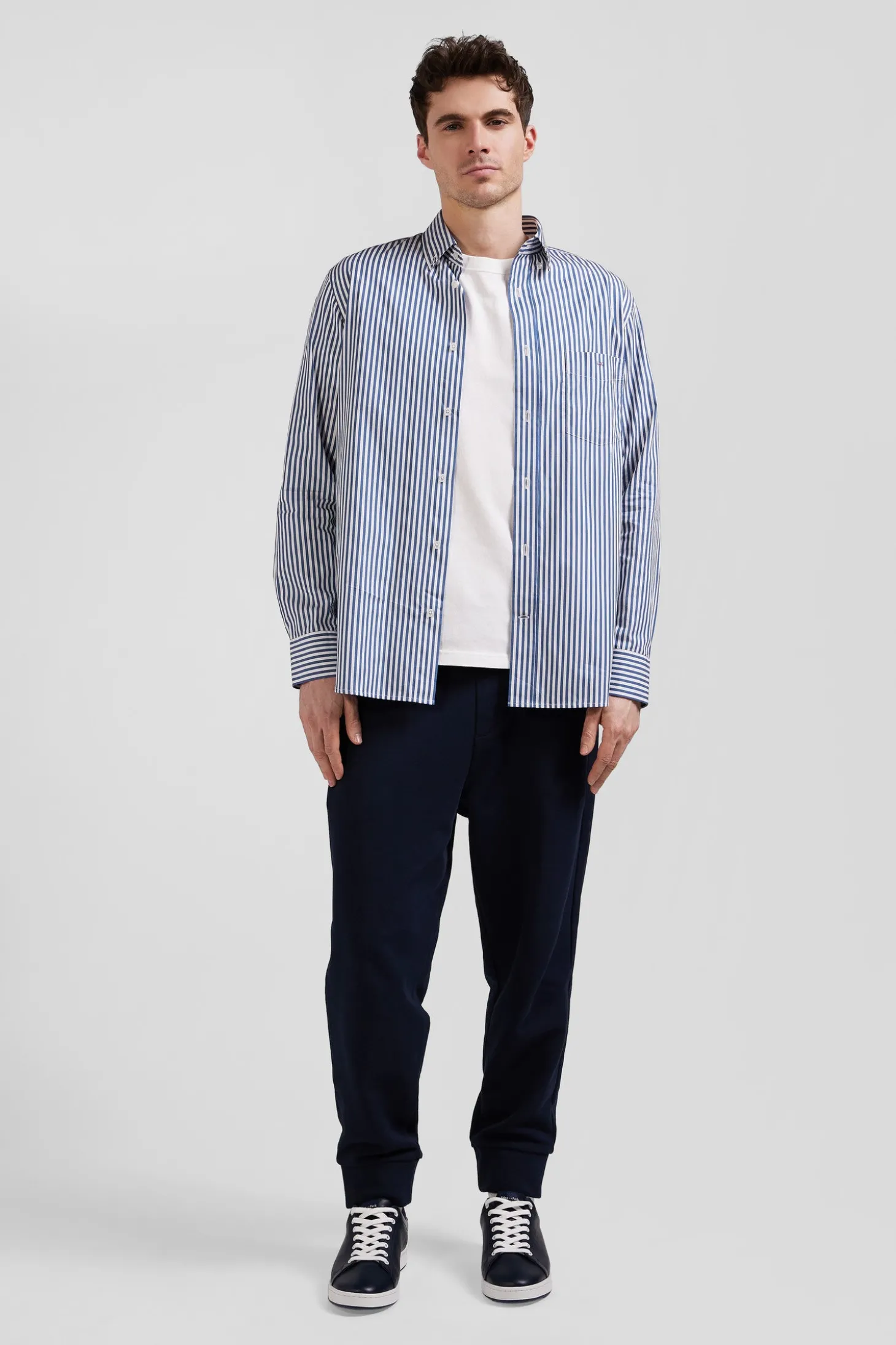 Regular blue striped cotton poplin shirt