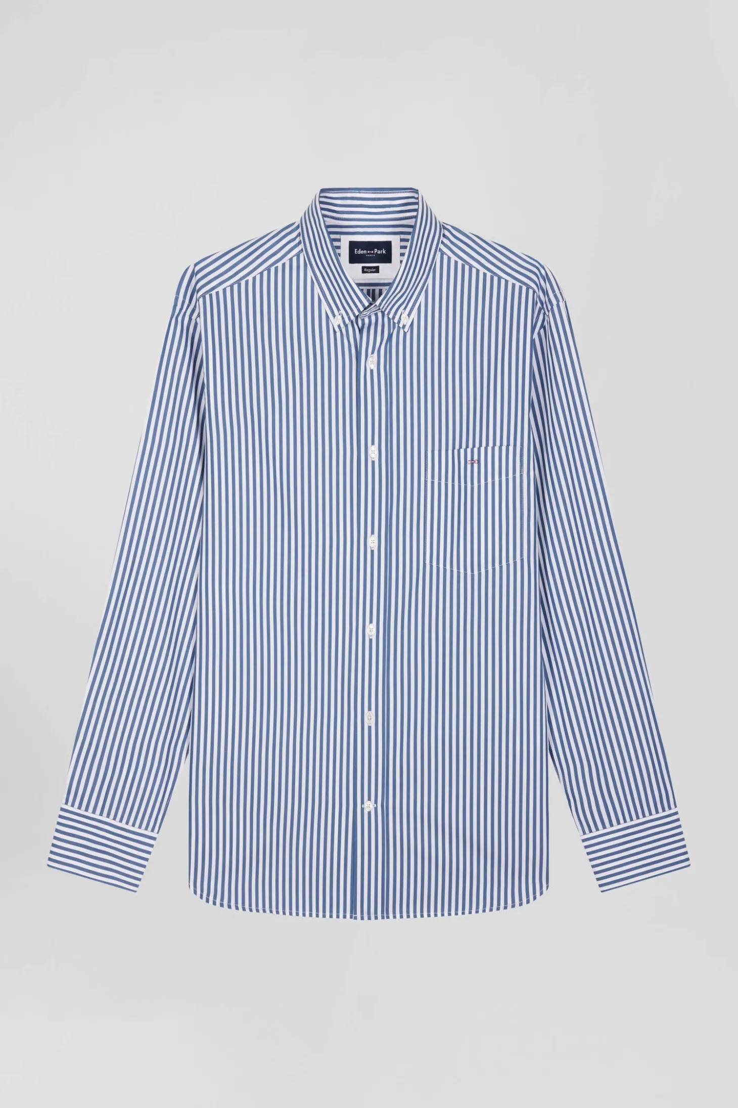 Regular blue striped cotton poplin shirt