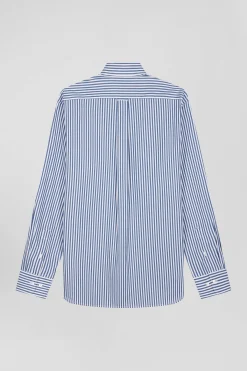 Regular blue striped cotton poplin shirt