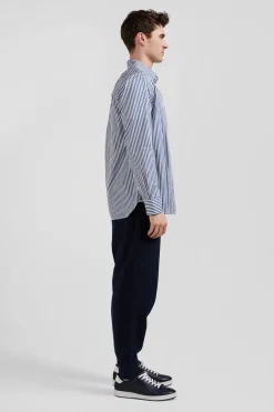 Regular blue striped cotton poplin shirt