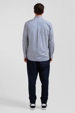 Regular blue striped cotton poplin shirt