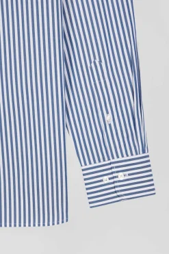Regular blue striped cotton poplin shirt