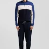 Regular blue tricolor long-sleeved cotton piqué polo shirt