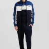 Regular blue tricolor zipped cotton blend sweatshirt