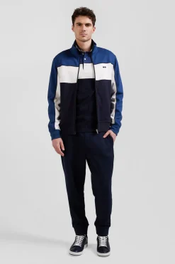 Regular blue tricolor zipped cotton blend sweatshirt