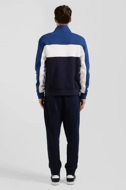 Regular blue tricolor zipped cotton blend sweatshirt