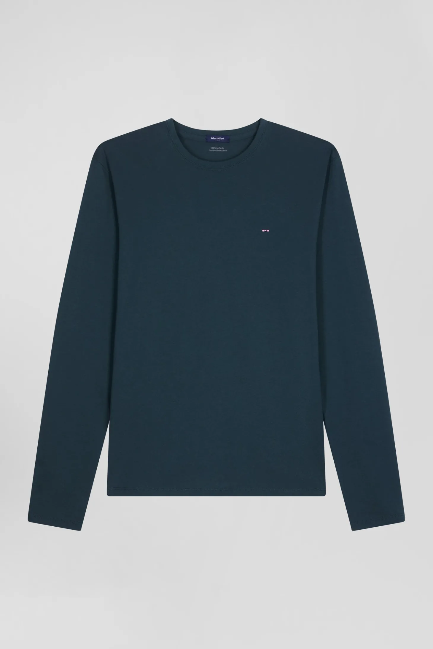 Regular blue-green long-sleeved Pima cotton T-shirt