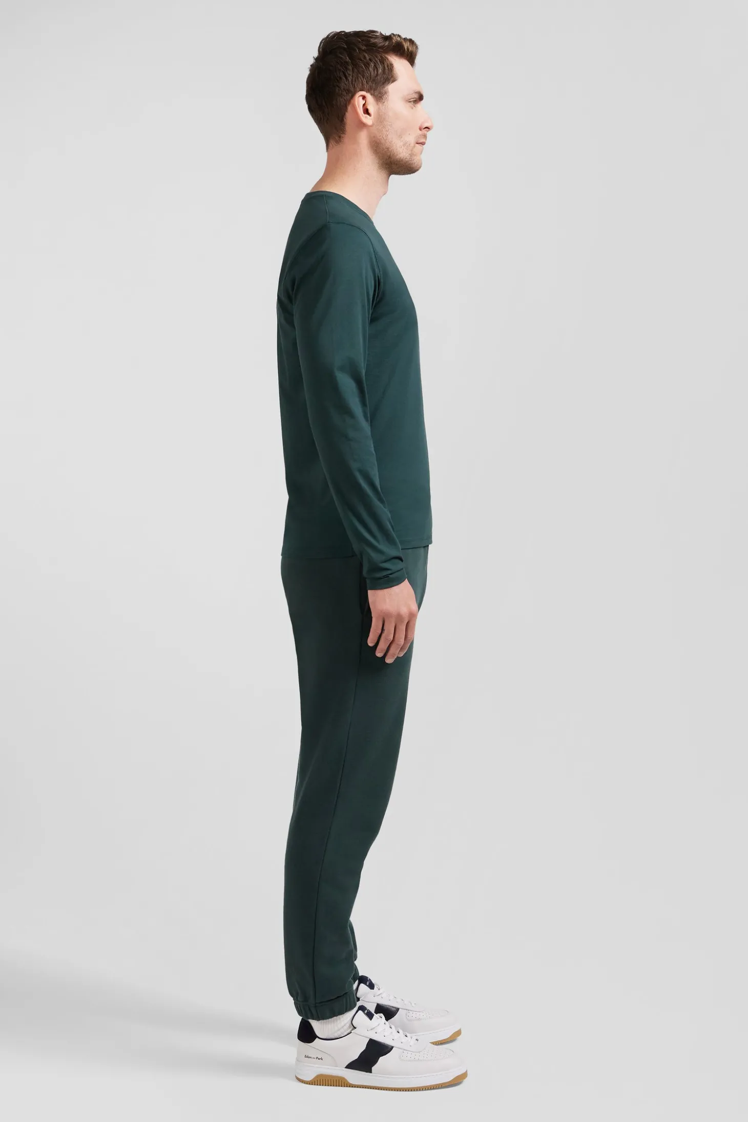Regular blue-green long-sleeved Pima cotton T-shirt