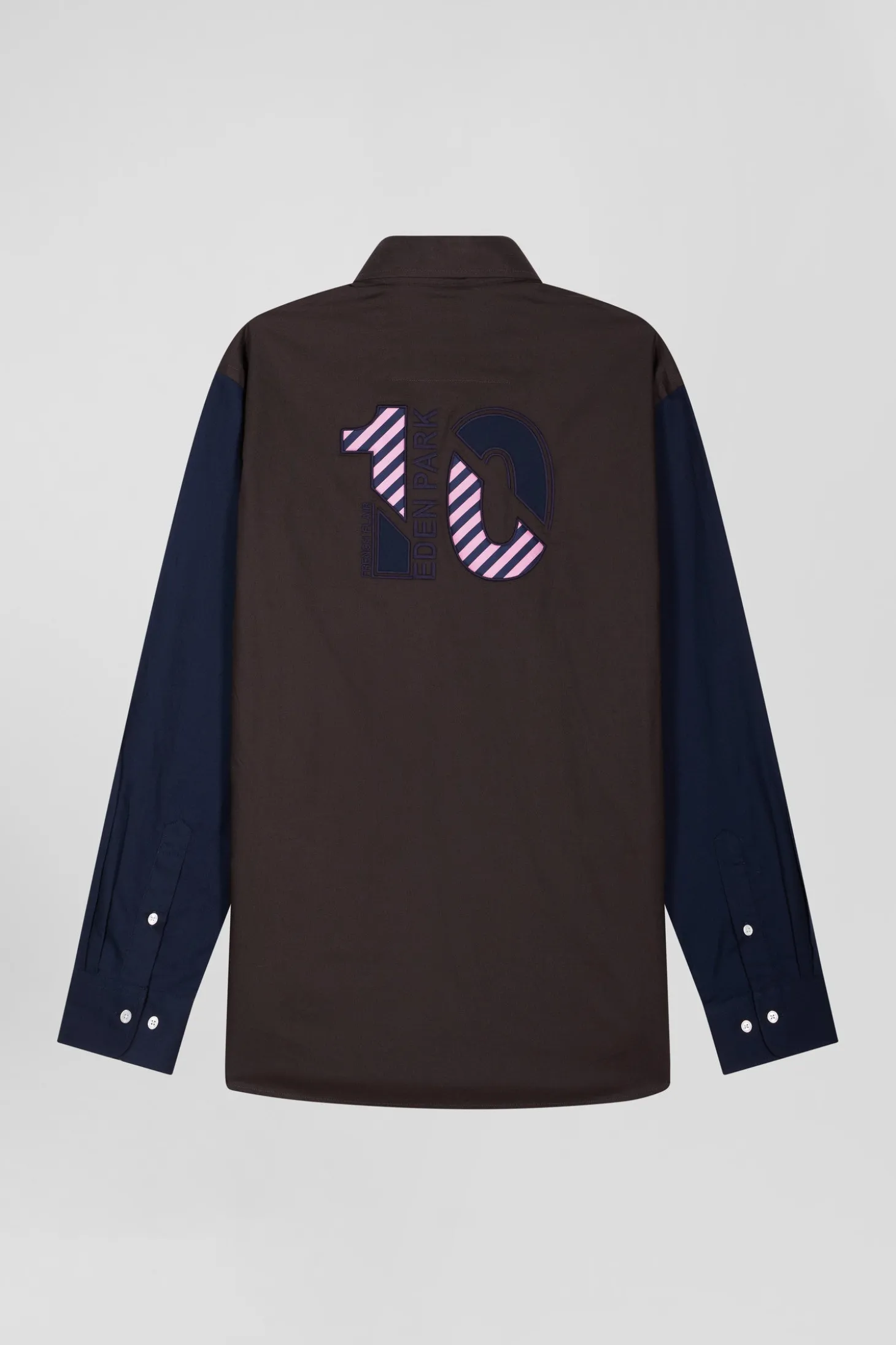 Regular brown and navy oxford cotton shirt N°10 embroidery
