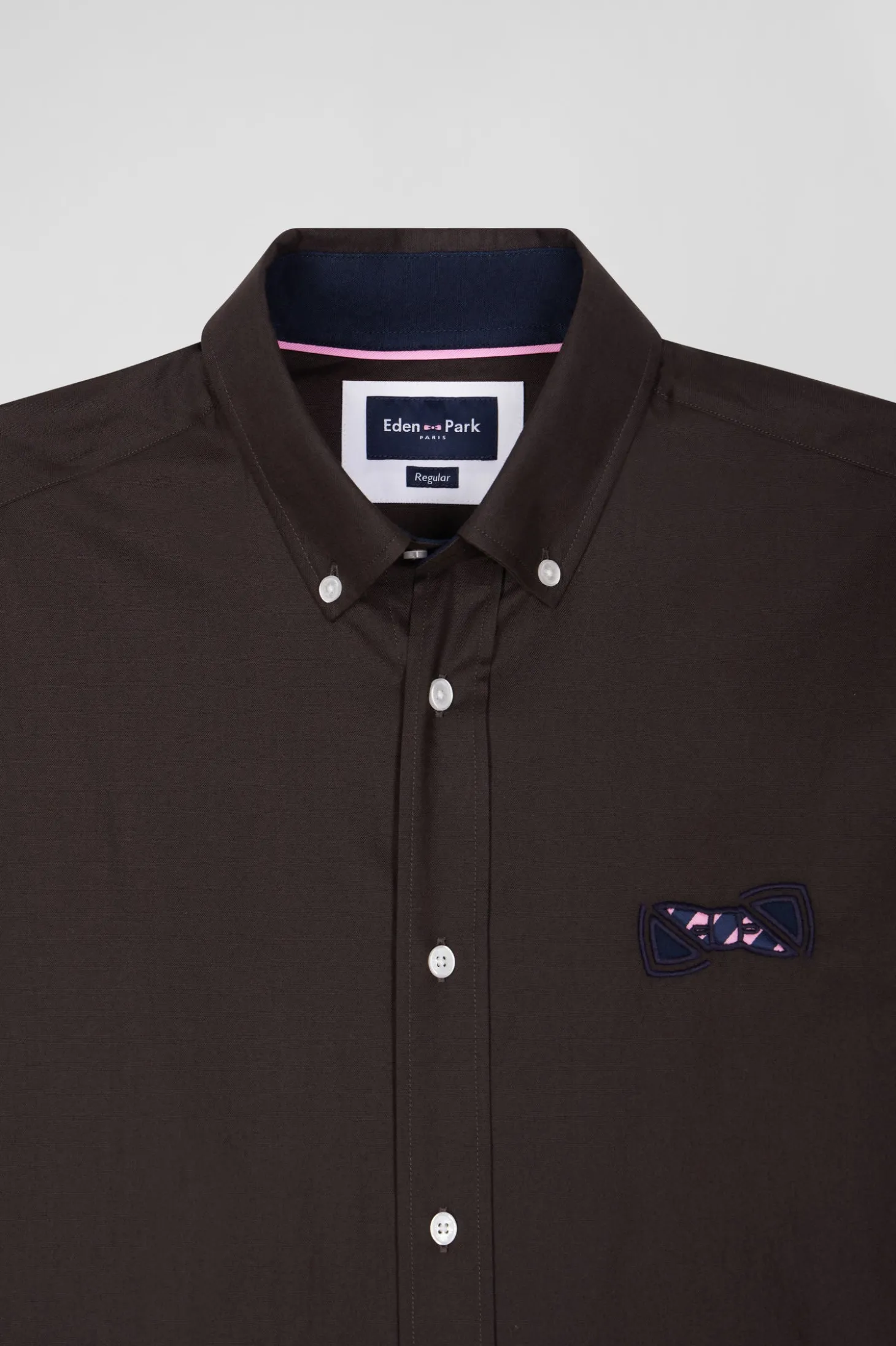 Regular brown and navy oxford cotton shirt N°10 embroidery