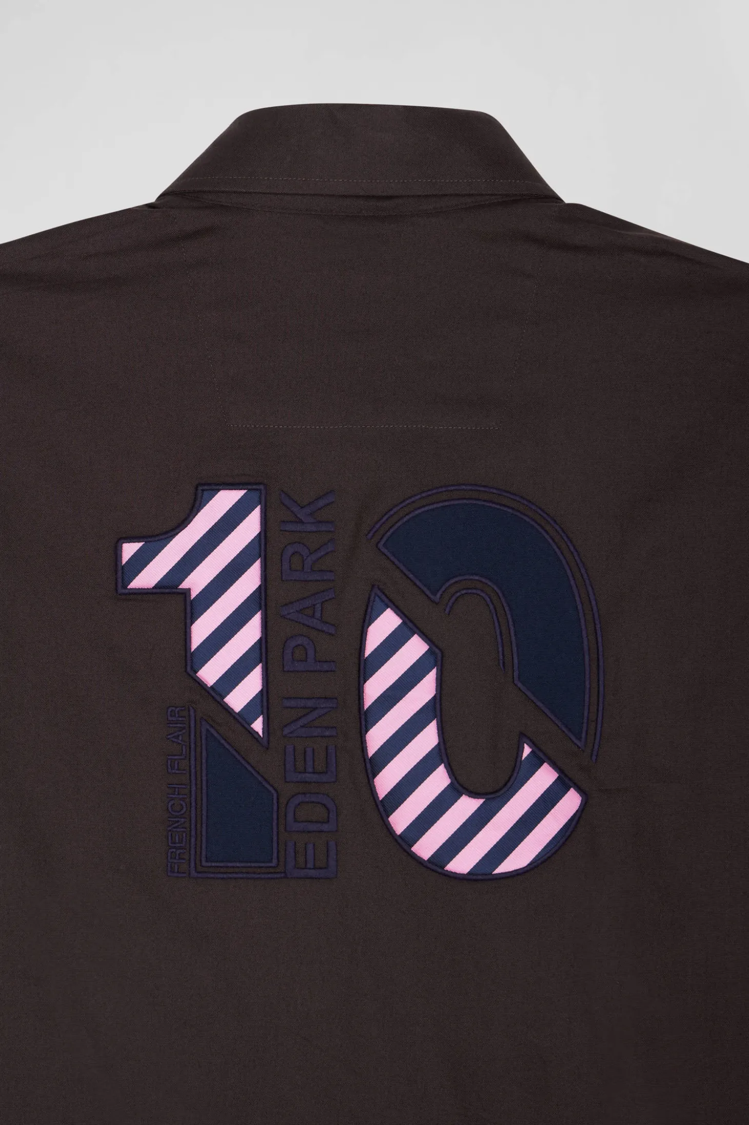 Regular brown and navy oxford cotton shirt N°10 embroidery