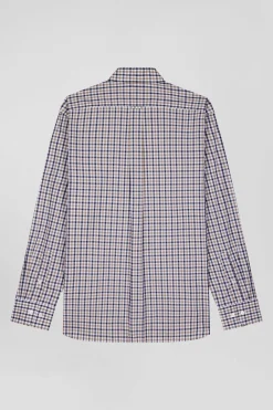 Regular brown and white checked cotton poplin shirt