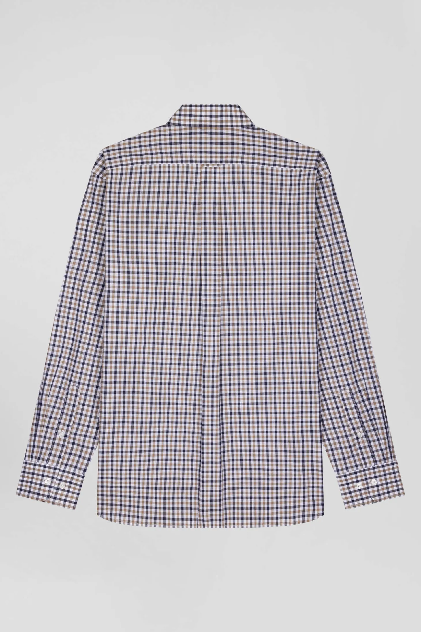 Regular brown and white checked cotton poplin shirt