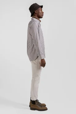 Regular brown and white checked cotton poplin shirt