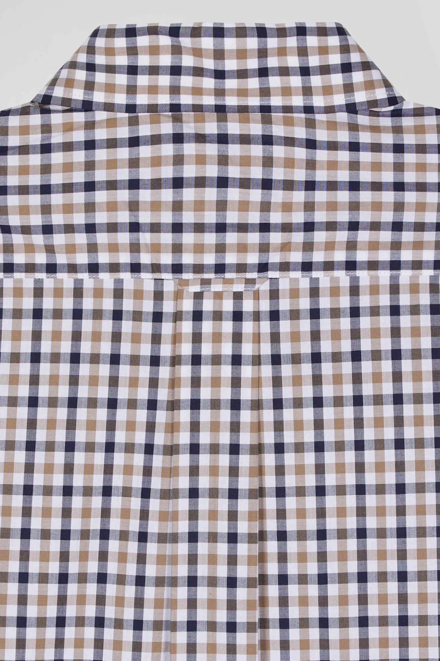 Regular brown and white checked cotton poplin shirt