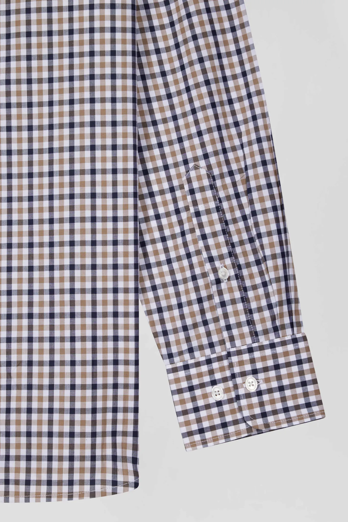 Regular brown and white checked cotton poplin shirt