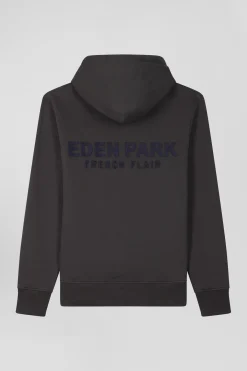 Regular brown brushed cotton fleece hoodie with Eden Park embroidery