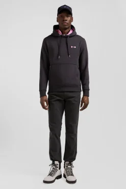 Regular brown brushed cotton fleece hoodie with Eden Park embroidery
