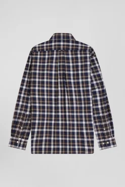 Regular brown checked cotton shirt