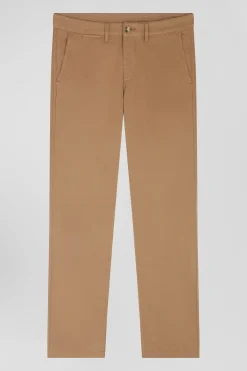 Regular brown chino trousers in stretch cotton gabardine