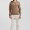Regular brown cotton and cashmere jumper with rugby shirt collar
