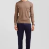 Regular brown cotton and cashmere crew neck jumper
