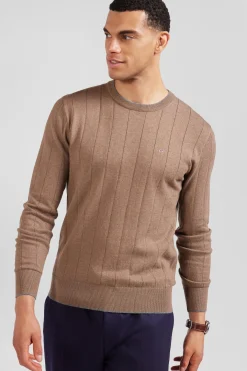 Regular brown cotton and cashmere crew neck jumper