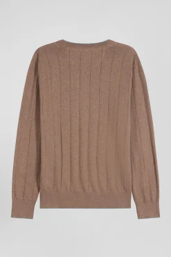 Regular brown cotton and cashmere crew neck jumper