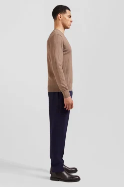 Regular brown cotton and cashmere crew neck jumper