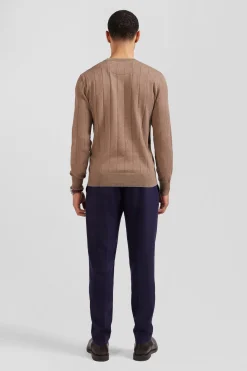 Regular brown cotton and cashmere crew neck jumper