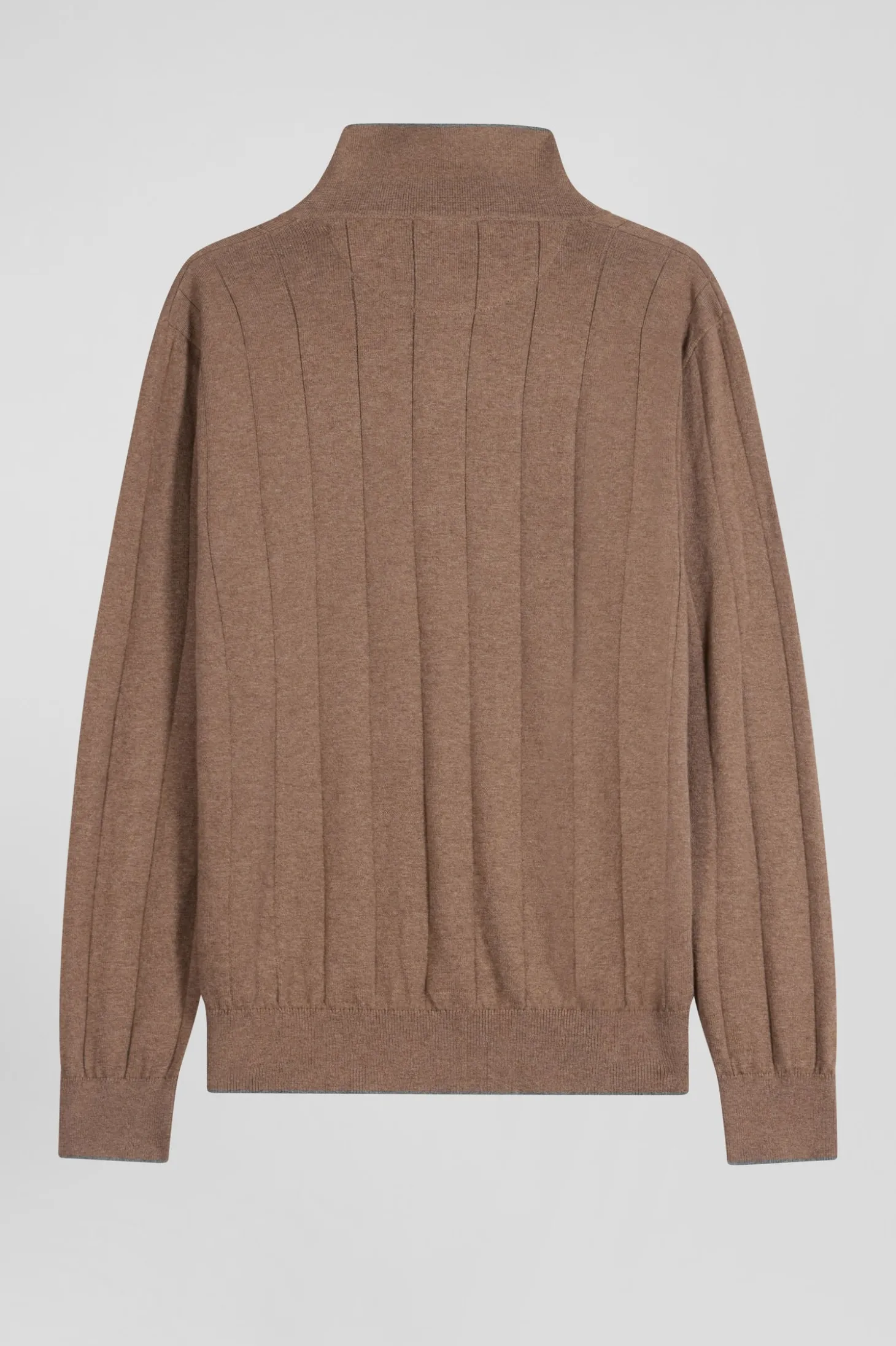 Regular brown cotton and cashmere jumper with rugby shirt collar