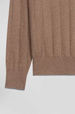 Regular brown cotton and cashmere crew neck jumper