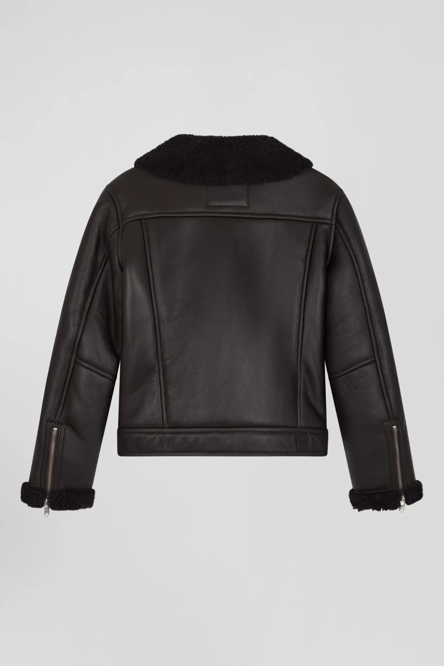 Regular brown leather zip-up jacket