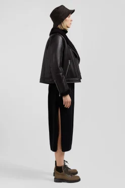 Regular brown leather zip-up jacket