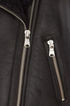 Regular brown leather zip-up jacket