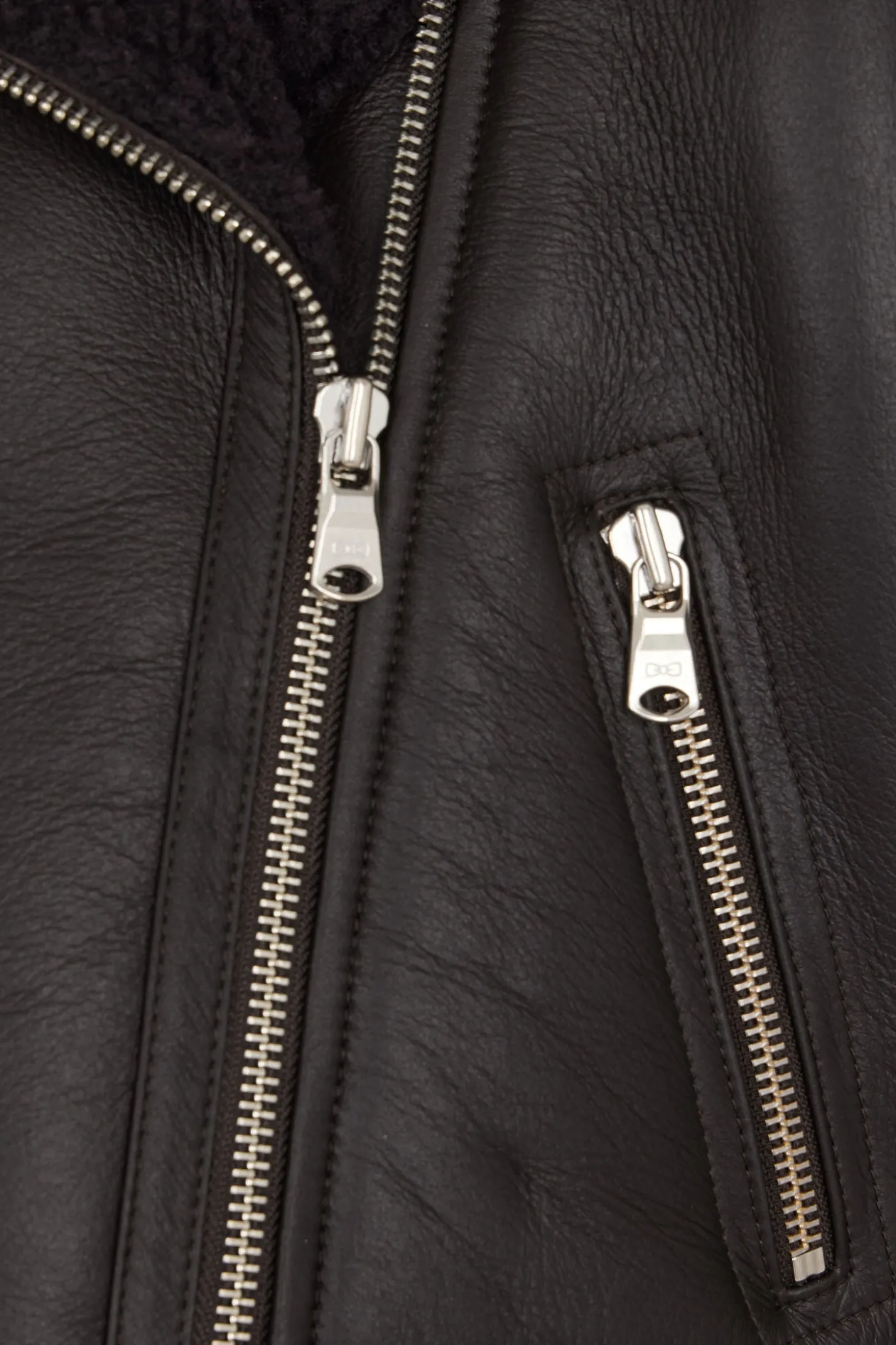 Regular brown leather zip-up jacket