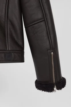 Regular brown leather zip-up jacket