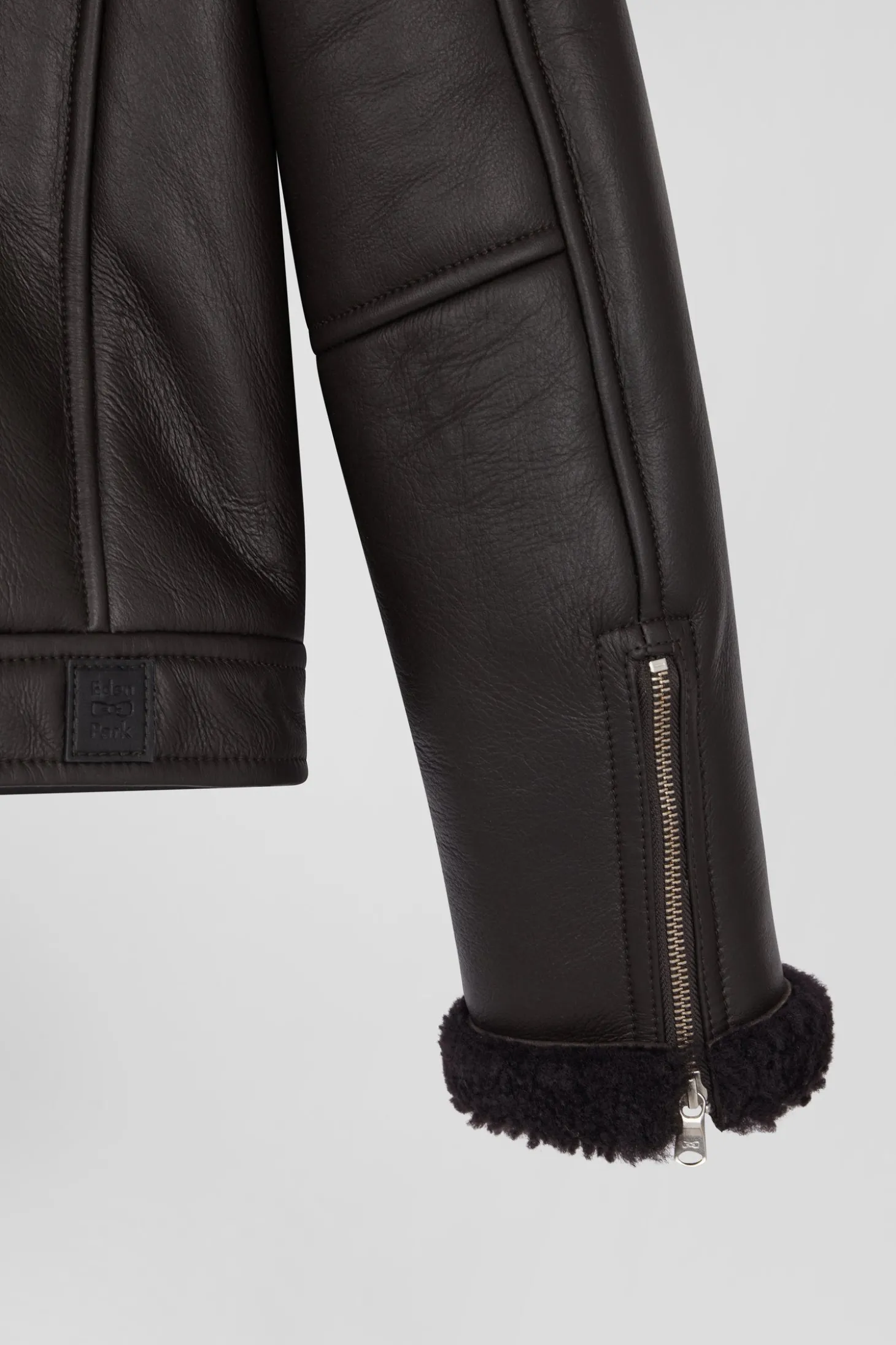 Regular brown leather zip-up jacket