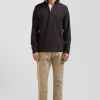 Regular brown long-sleeved Pima cotton rugby shirt