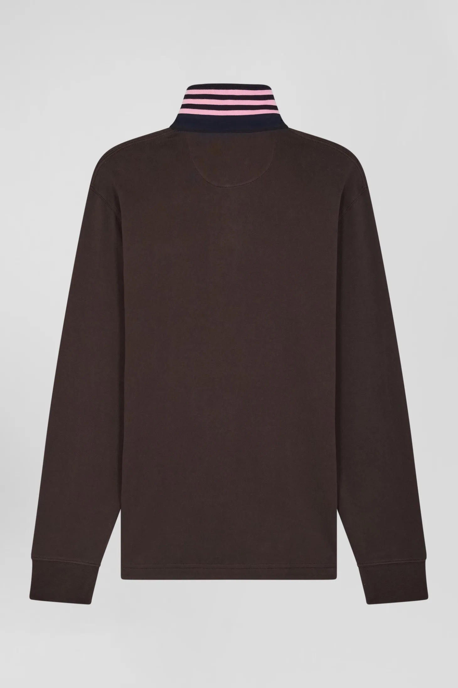 Regular brown long-sleeved Pima cotton rugby shirt