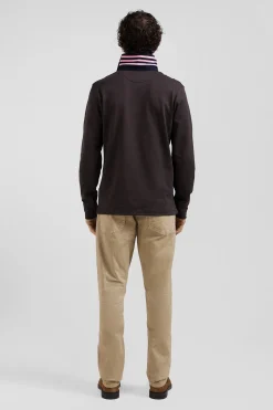 Regular brown long-sleeved Pima cotton rugby shirt
