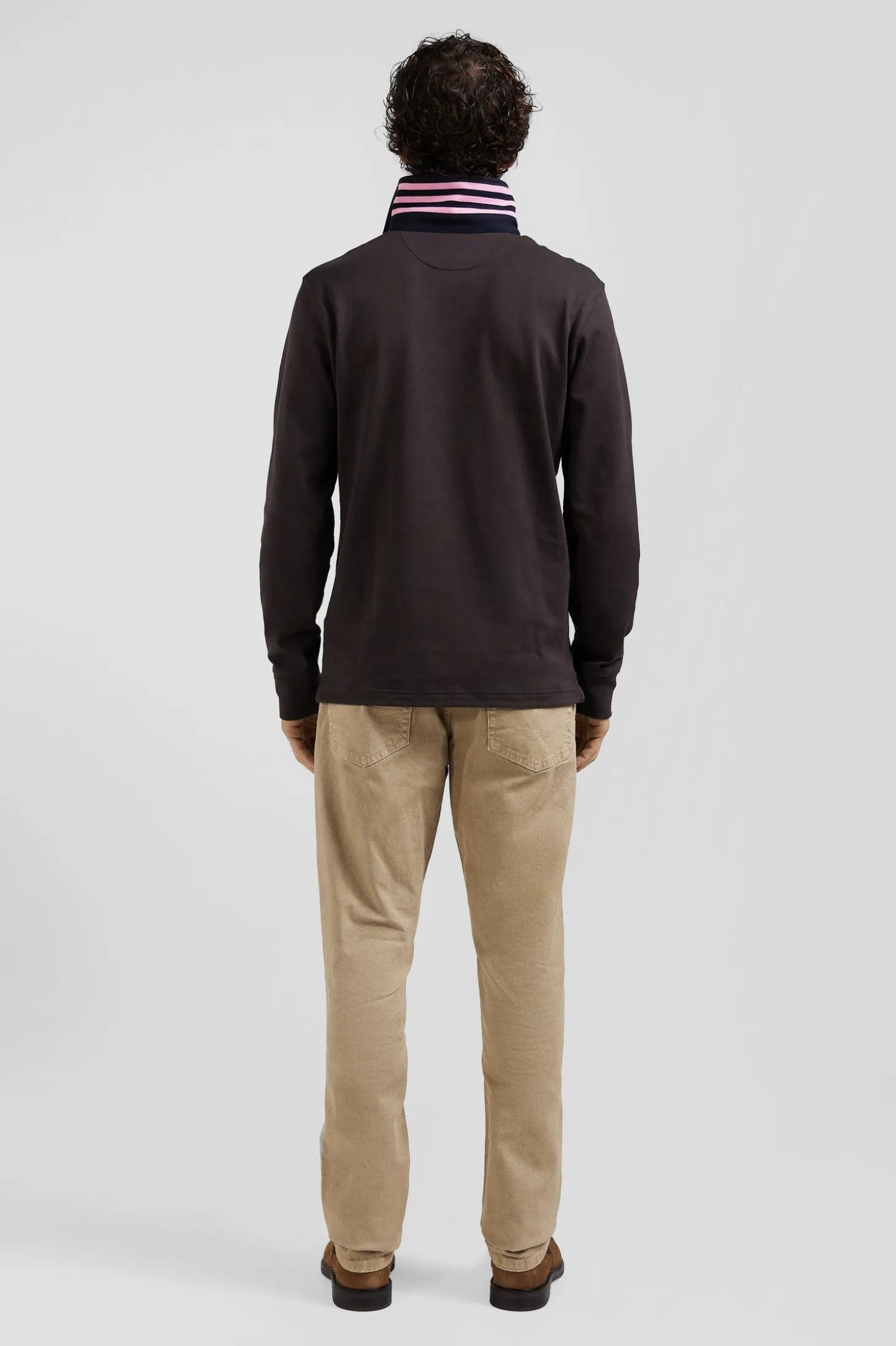 Regular brown long-sleeved Pima cotton rugby shirt