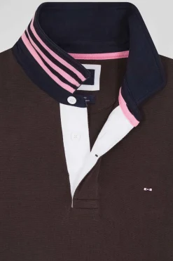 Regular brown long-sleeved Pima cotton rugby shirt