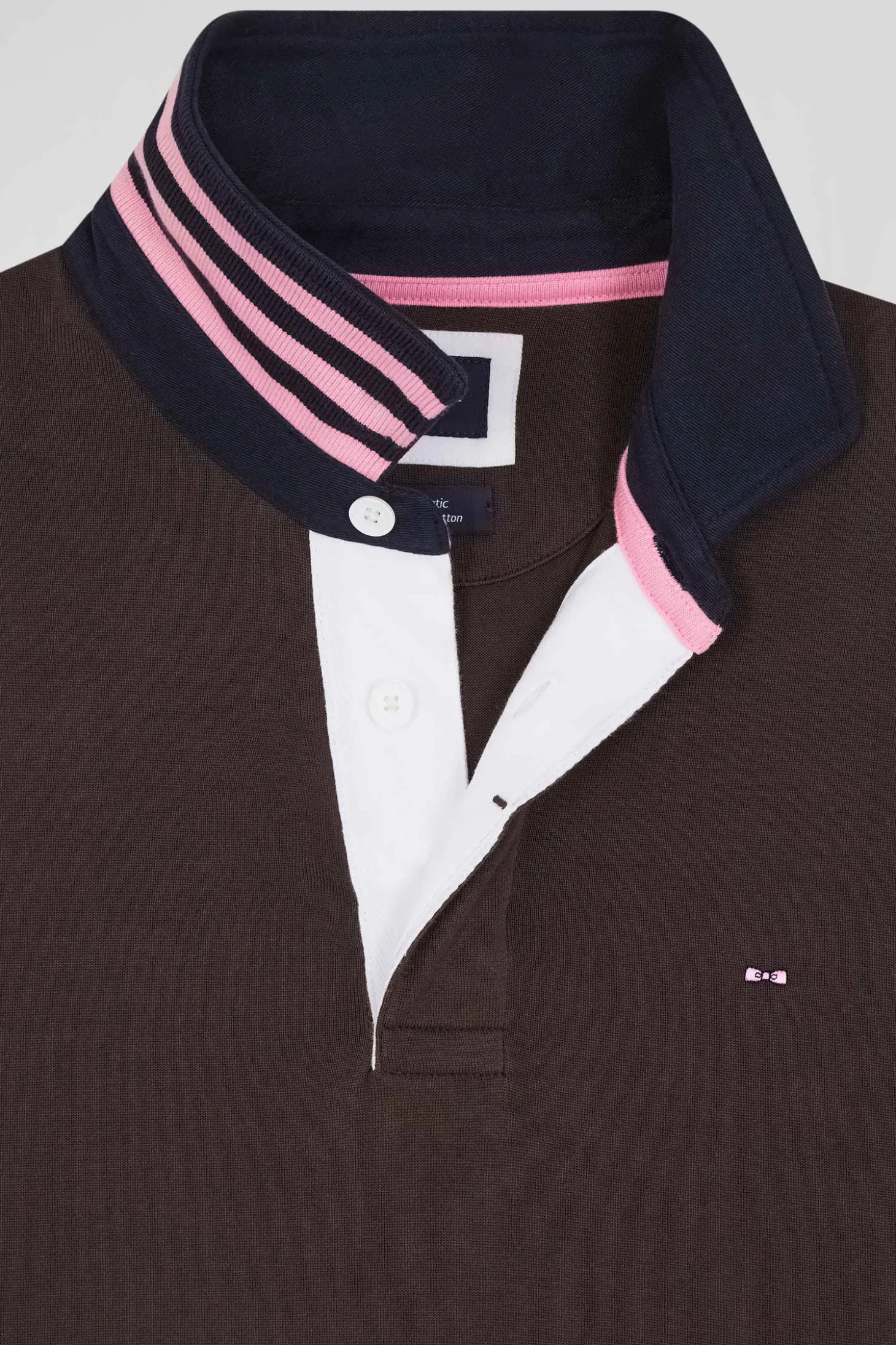 Regular brown long-sleeved Pima cotton rugby shirt