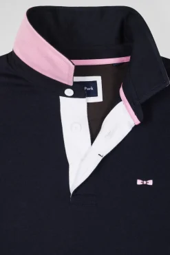 Regular brown long-sleeved cotton rugby shirt with tie fabric patchwork