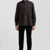 Regular brown oxford cotton shirt with striped bow tie detail